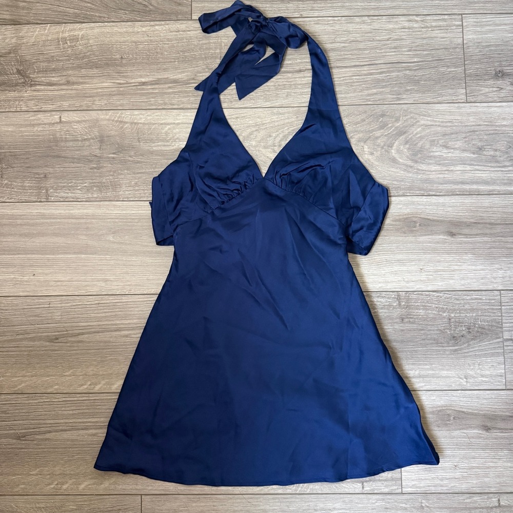 Peppermayo Heavy Hearted Mini Dress Navy Blue Halter Neck Bow Back US 6 NEW